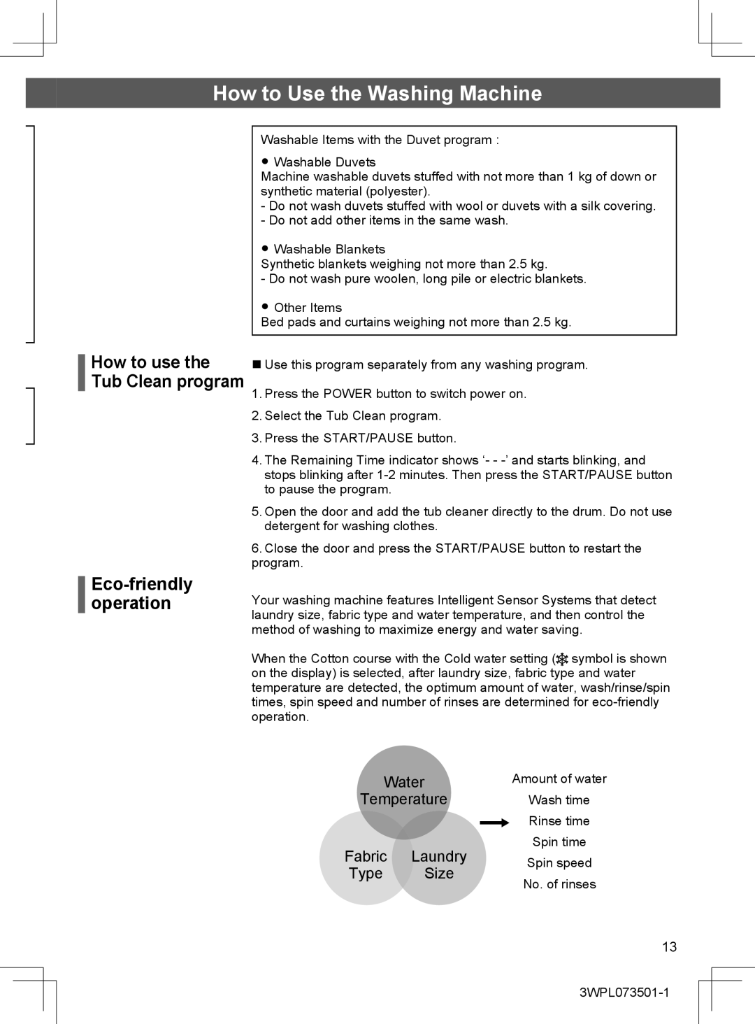 Hitachi BD-W80MV installation instructions Eco-friendly operation, How to use the Tub Clean program 