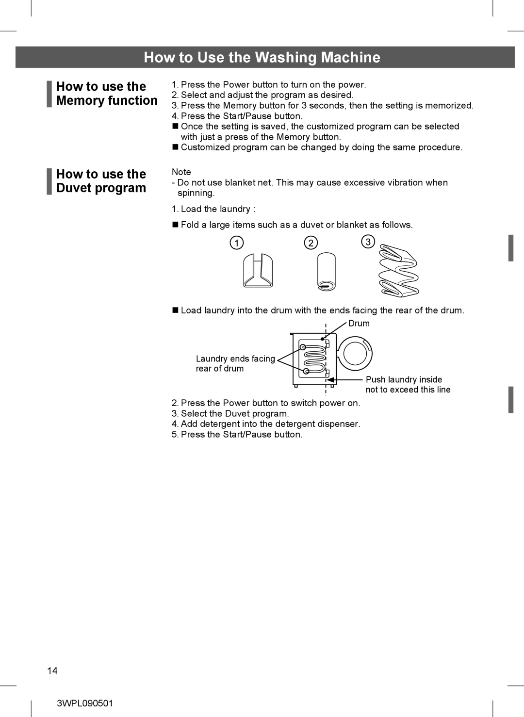 Hitachi BD-W85TAE installation instructions How to use the Memory function, How to use the Duvet program 