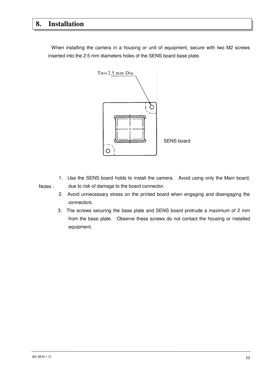 Hitachi BE-IR30, BE-IR31 manual Installation, Two 2.5 mm Dia 