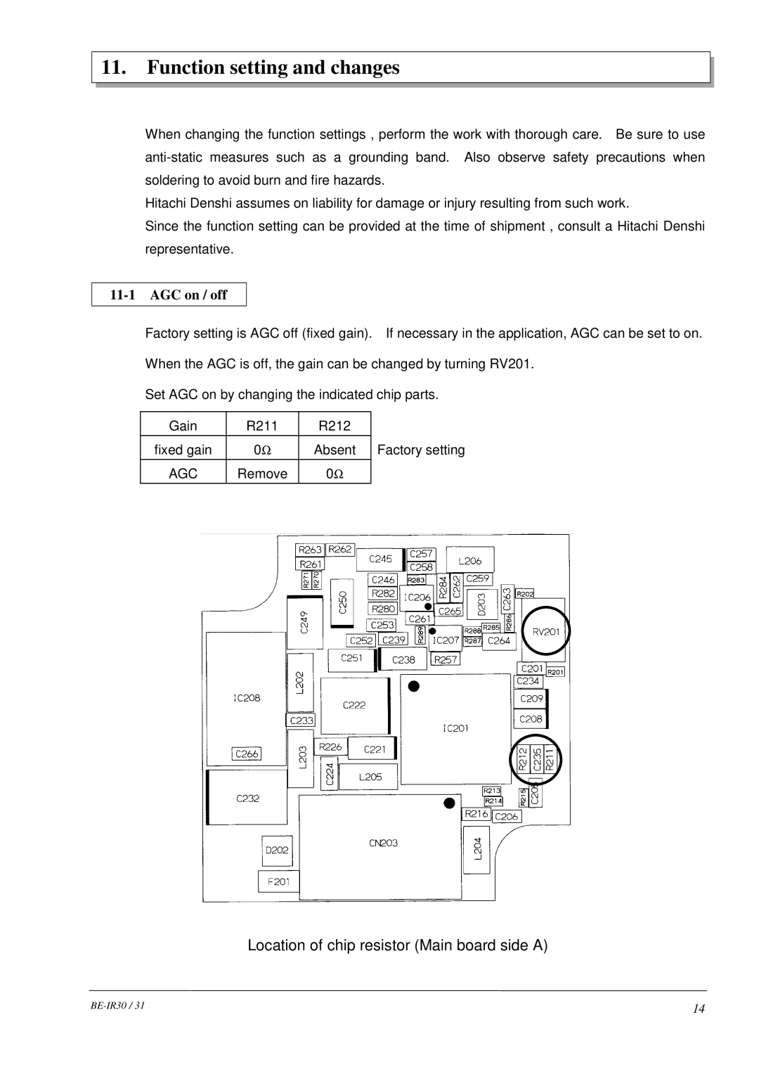 Hitachi BE-IR30, BE-IR31 manual Function setting and changes, AGC on / off 