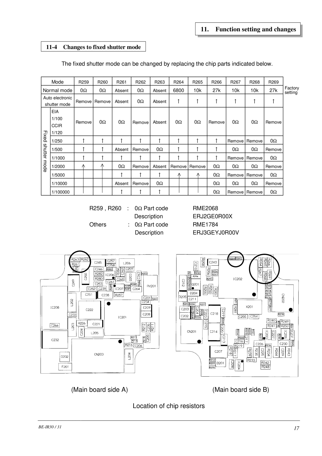 Hitachi BE-IR31, BE-IR30 manual Changes to fixed shutter mode, Fixed 