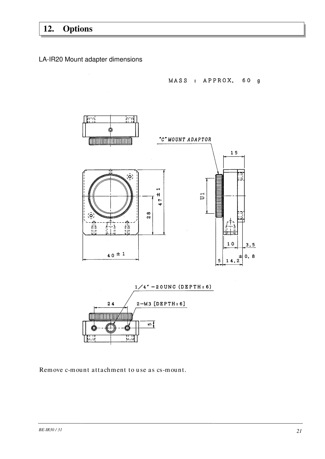 Hitachi BE-IR31, BE-IR30 manual Options 