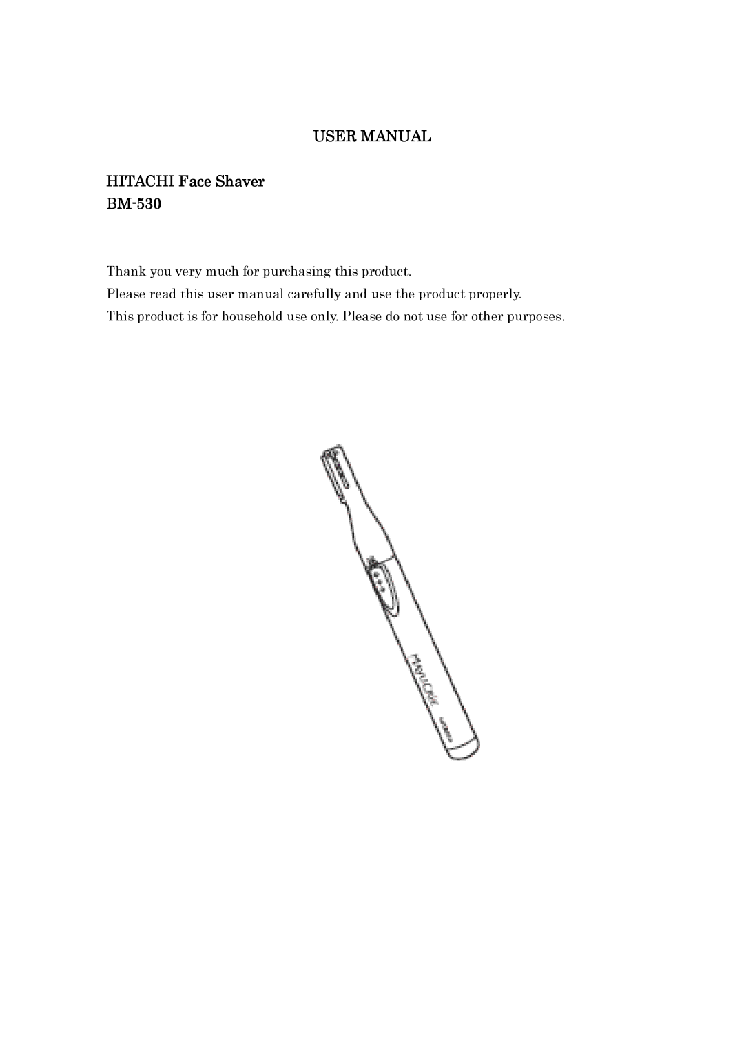 Hitachi user manual Hitachi Face Shaver BM-530 