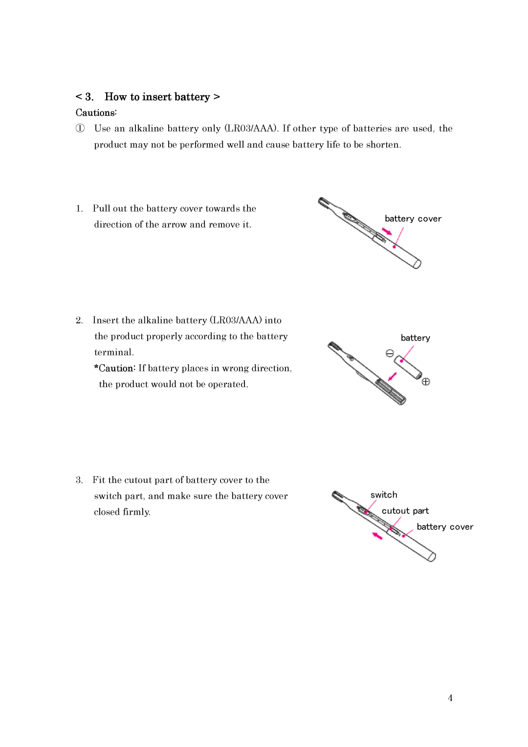 Hitachi BM-530 user manual Battery, How to insert battery Cautions 