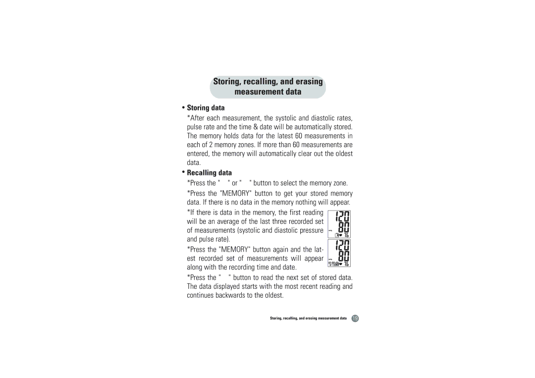 Hitachi BVA-2007 owner manual Storing, recalling, and erasing Measurement data, Storing data, Recalling data 