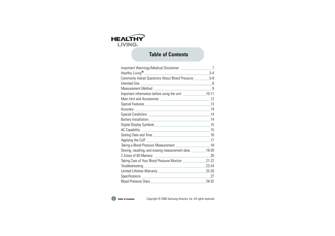 Hitachi BVA-2007 owner manual Table of Contents 