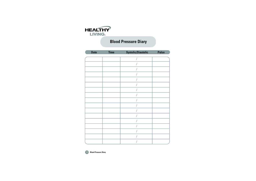 Hitachi BVA-2007 owner manual Blood Pressure Diary 