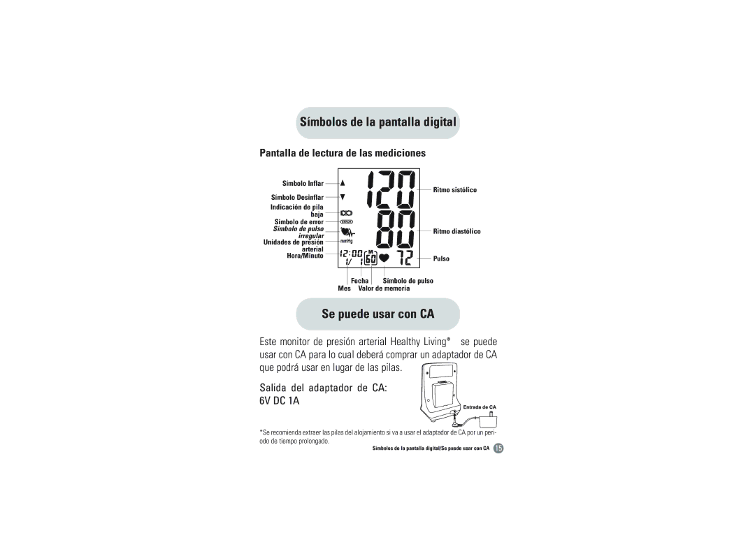 Hitachi BVA-2007 owner manual Símbolos de la pantalla digital, Se puede usar con CA, Pantalla de lectura de las mediciones 