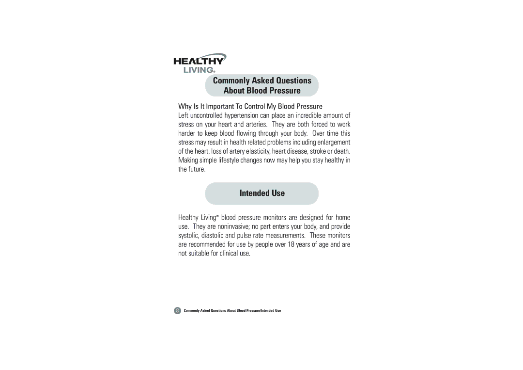 Hitachi BVA-2007 owner manual Intended Use, Why Is It Important To Control My Blood Pressure? 