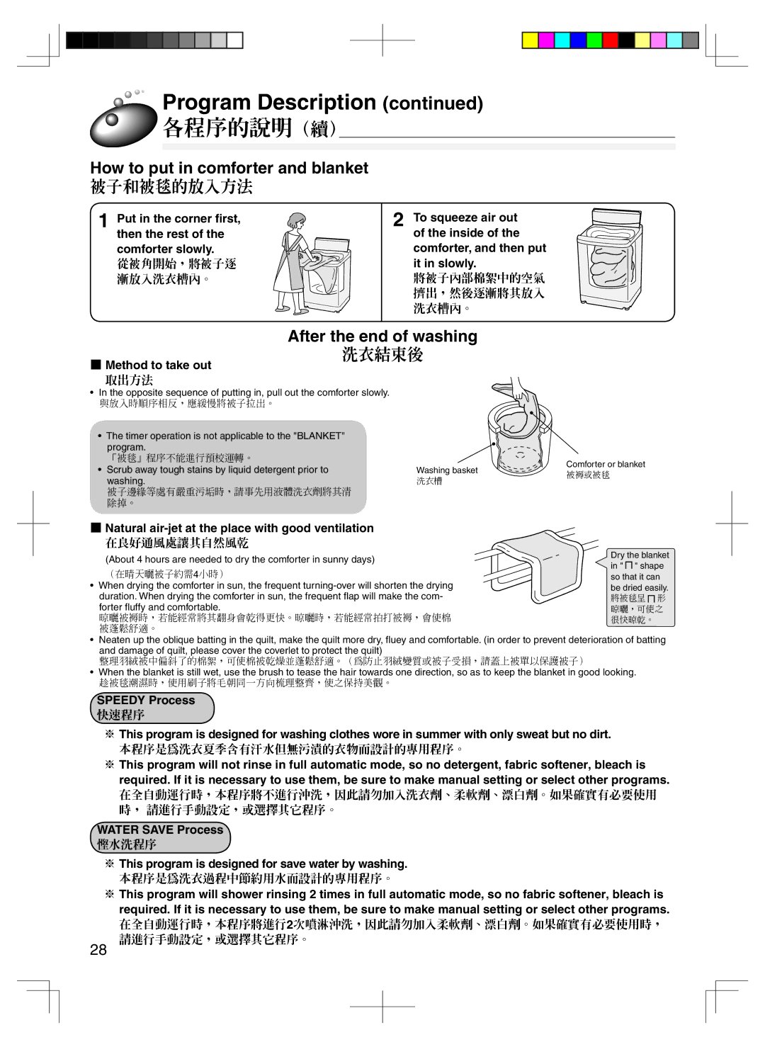 Hitachi BW-80S How to put in comforter and blanket 被子和被毯的放入方法, After the end of washing, 洗衣結束後, Method to take out 