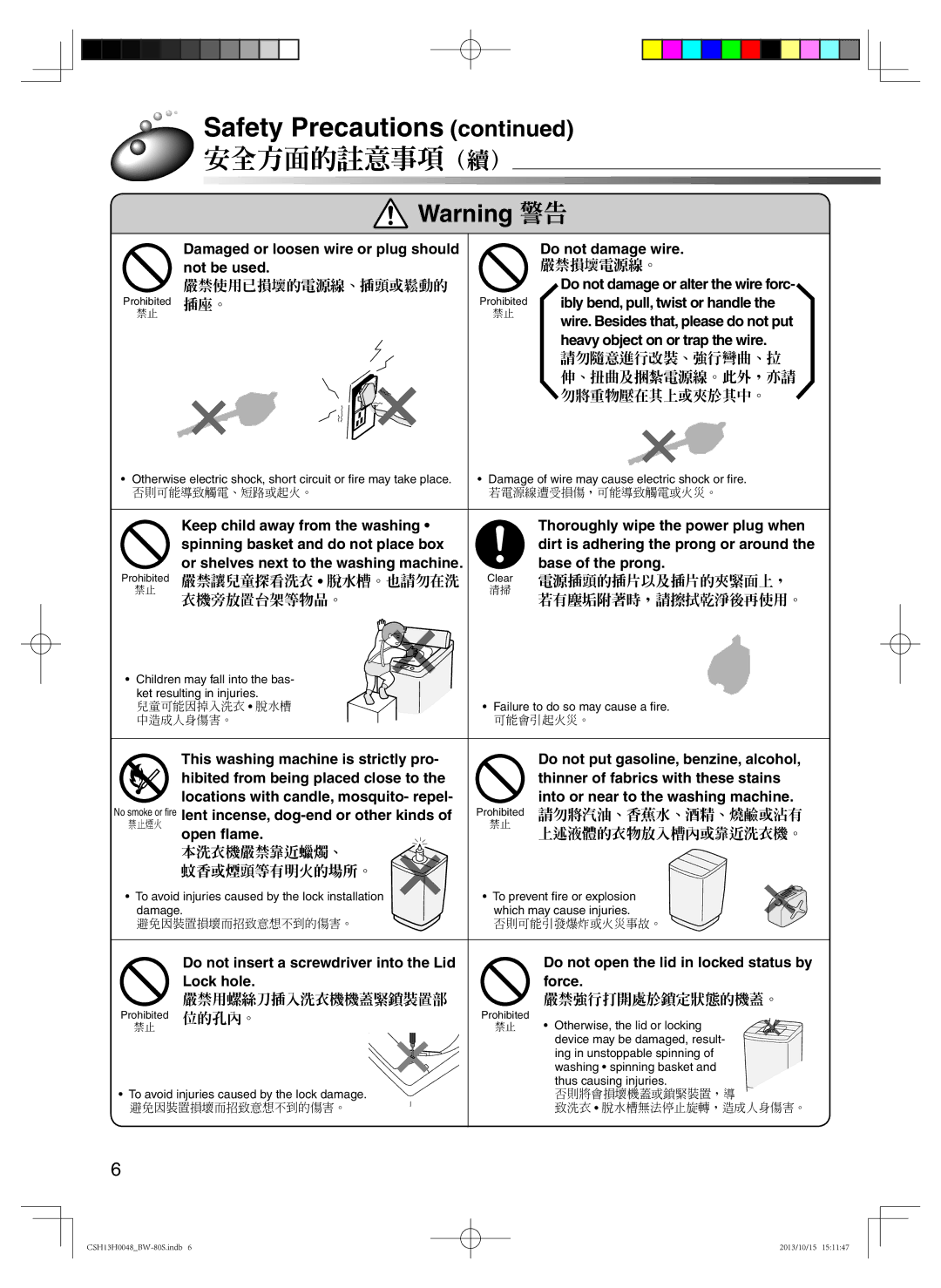 Hitachi BW-80S user manual 安全方面的註意事項（續） 