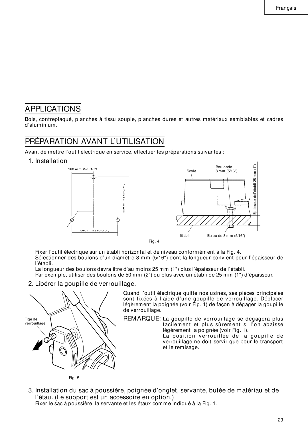 Hitachi C 10FCB instruction manual Préparation Avant L’UTILISATION, Libérer la goupille de verrouillage 