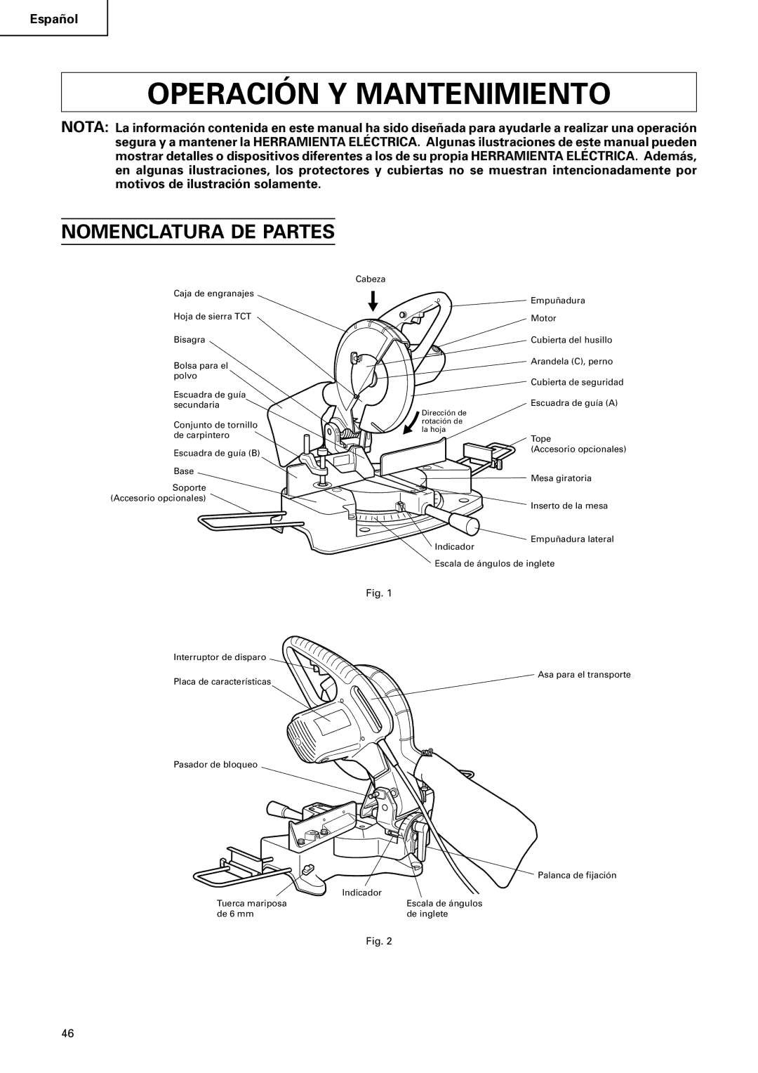 Hitachi C 10FCB instruction manual Operación Y Mantenimiento, Nomenclatura DE Partes 