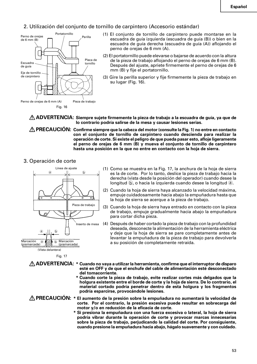 Hitachi C 10FCB instruction manual Operación de corte 