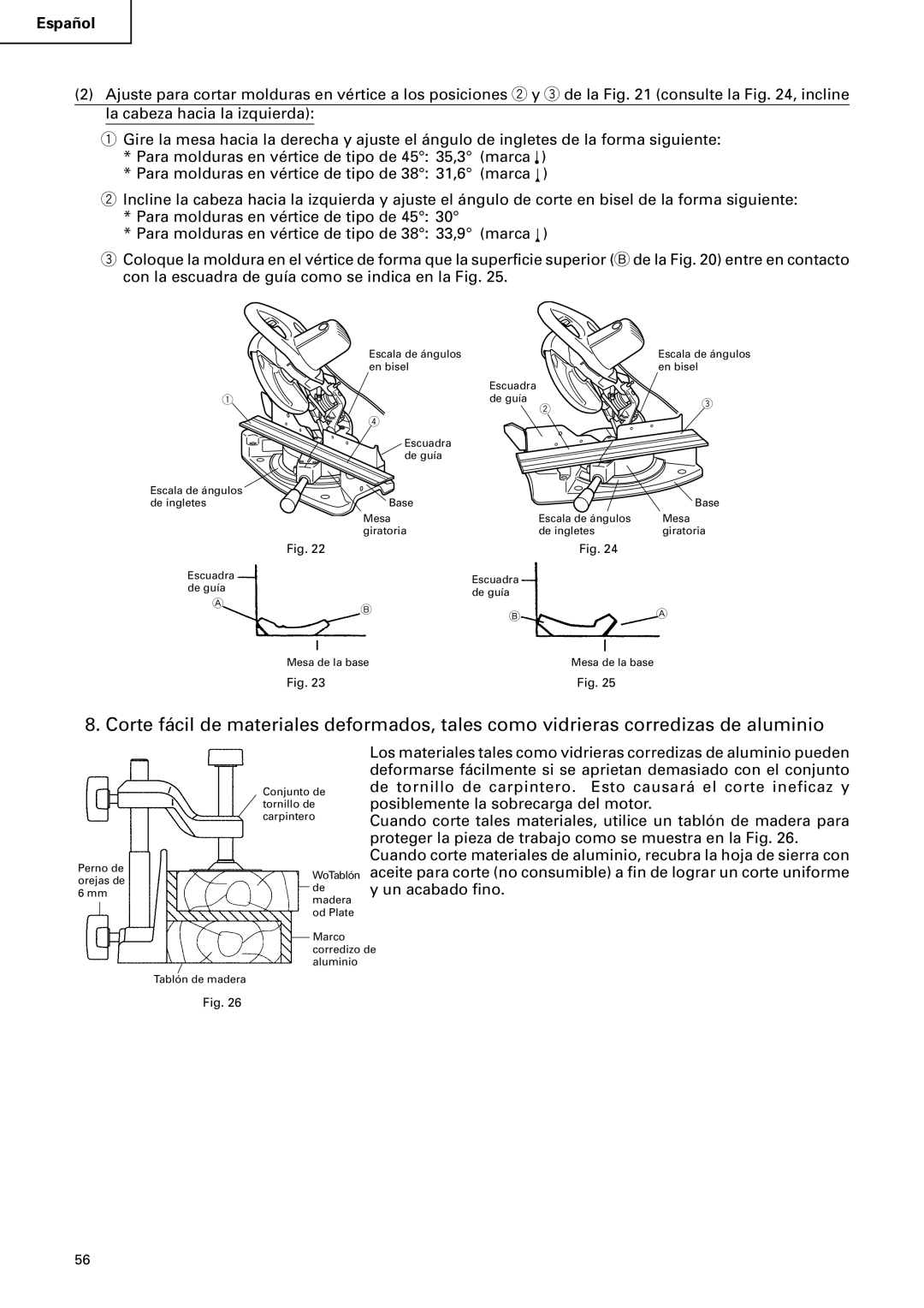 Hitachi C 10FCB instruction manual Tablón de madera Marco corredizo de aluminio 