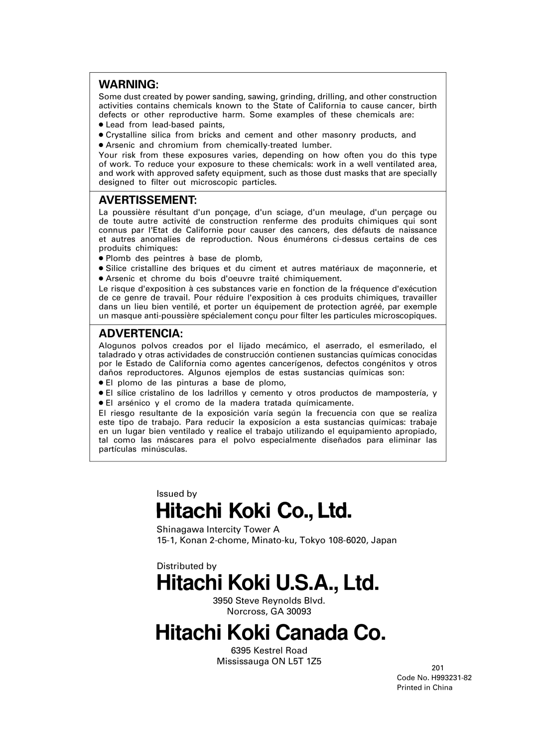 Hitachi C 10FCB instruction manual Hitachi Koki Canada Co 