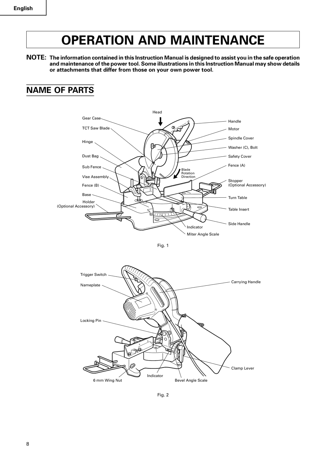 Hitachi C 10FCB instruction manual Operation and Maintenance, Name of Parts 