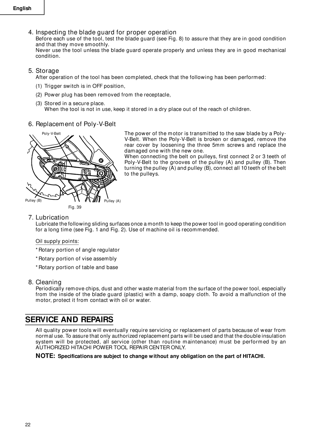 Hitachi C 10FCD instruction manual Service and Repairs 