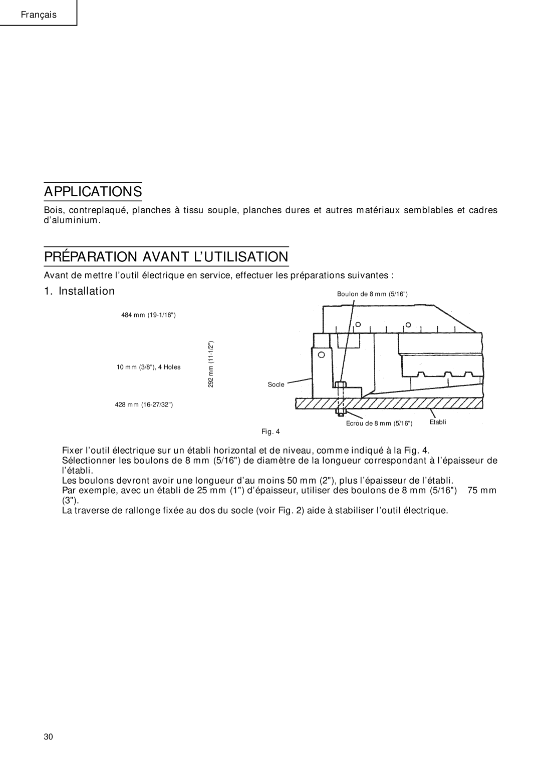 Hitachi C 10FCD instruction manual Applications, Préparation Avant L’UTILISATION 