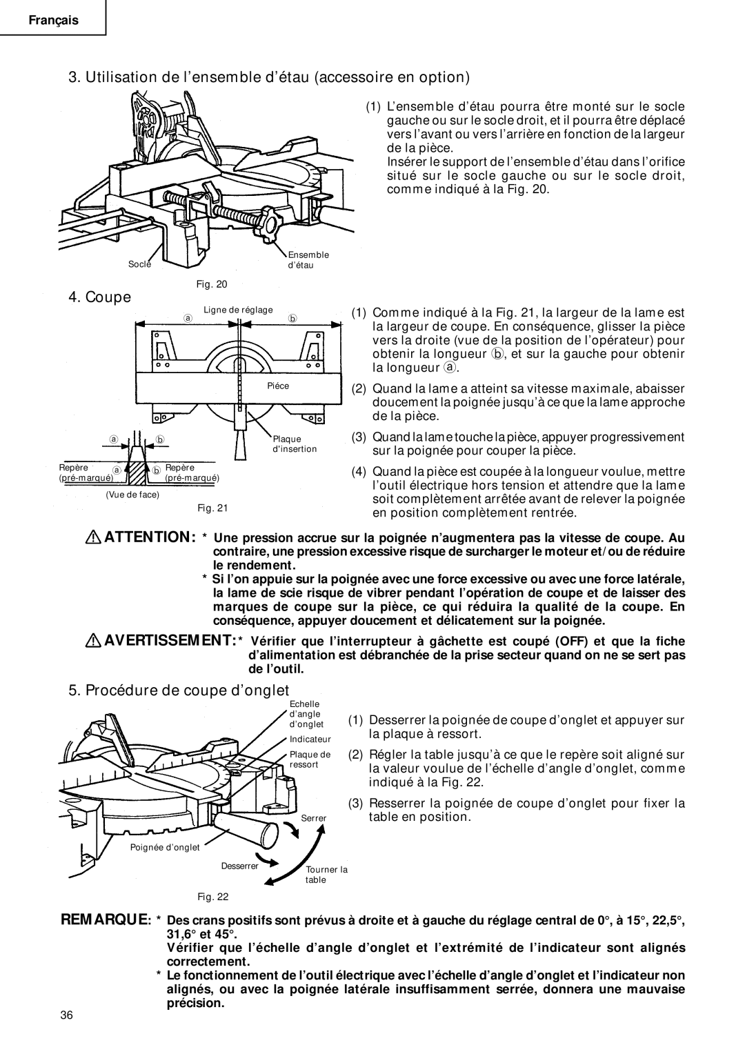 Hitachi C 10FCD Utilisation de l’ensemble d’étau accessoire en option, Coupe, Procédure de coupe d’onglet 