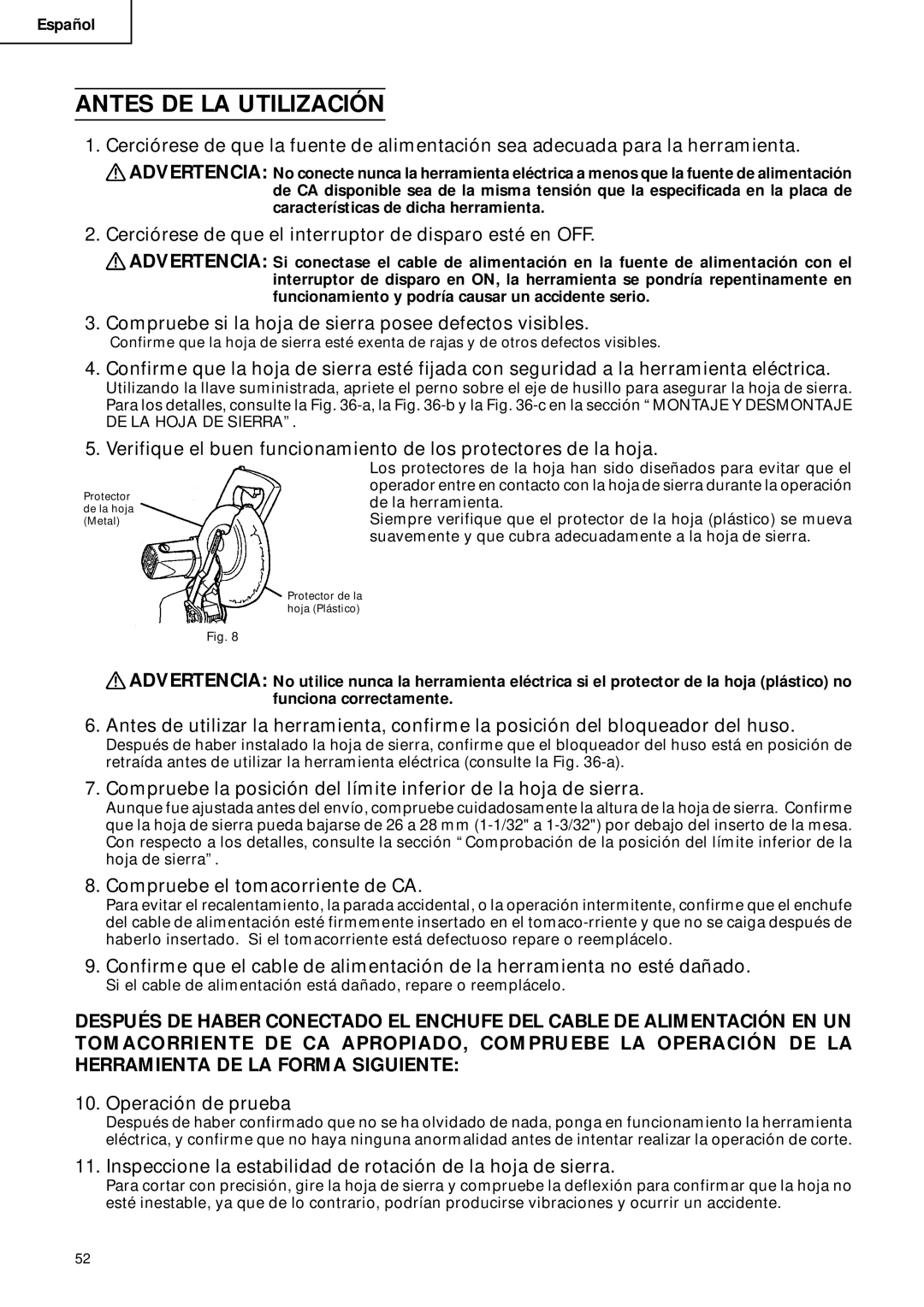 Hitachi C 10FCD instruction manual Antes DE LA Utilización 