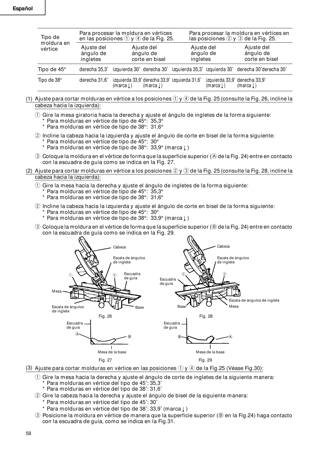 Hitachi C 10FCD instruction manual Izquierda 31,6˚ Izquierda 33,9˚ derecha 33,9˚ 