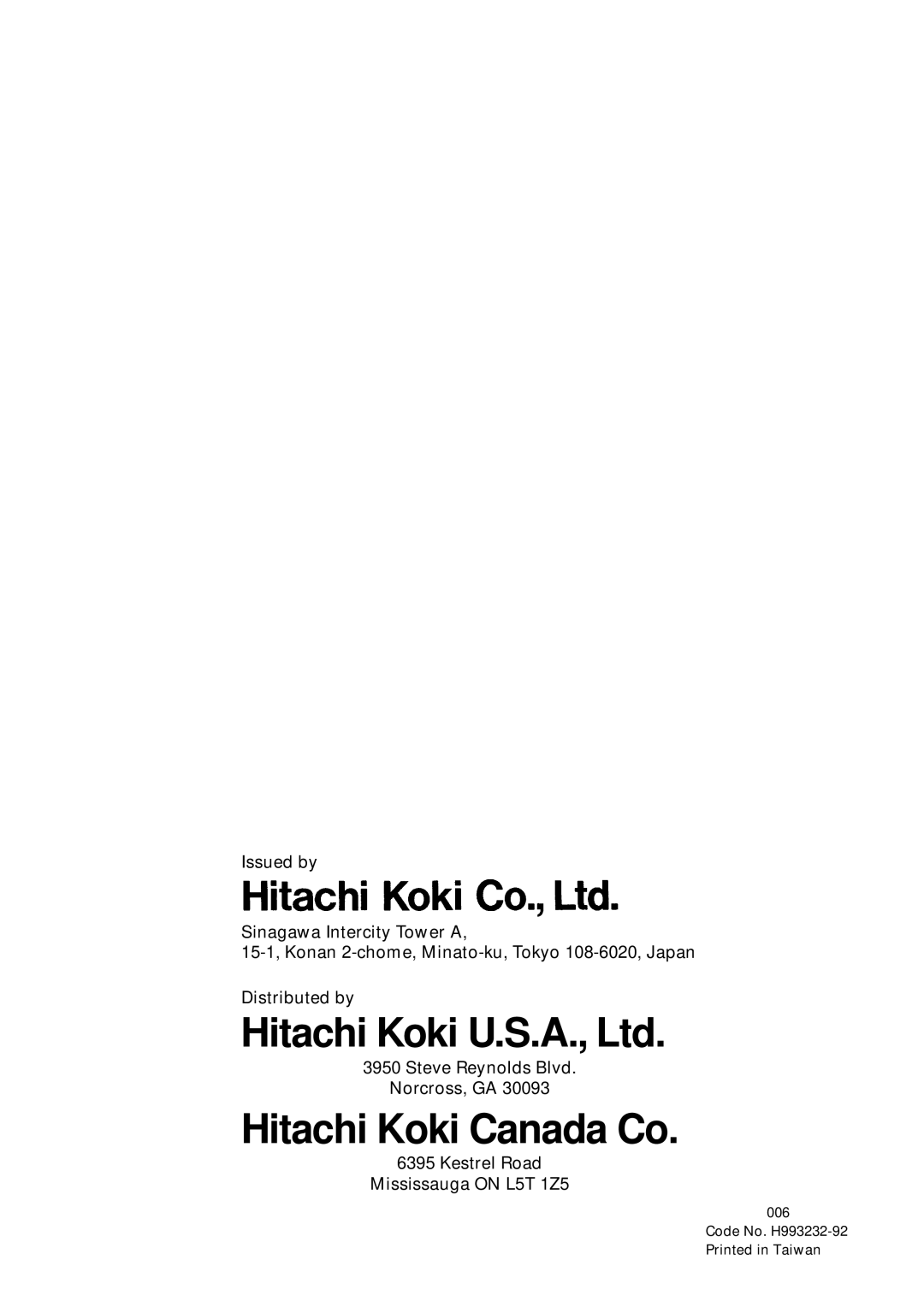 Hitachi C 10FCD instruction manual Hitachi Koki Canada Co 