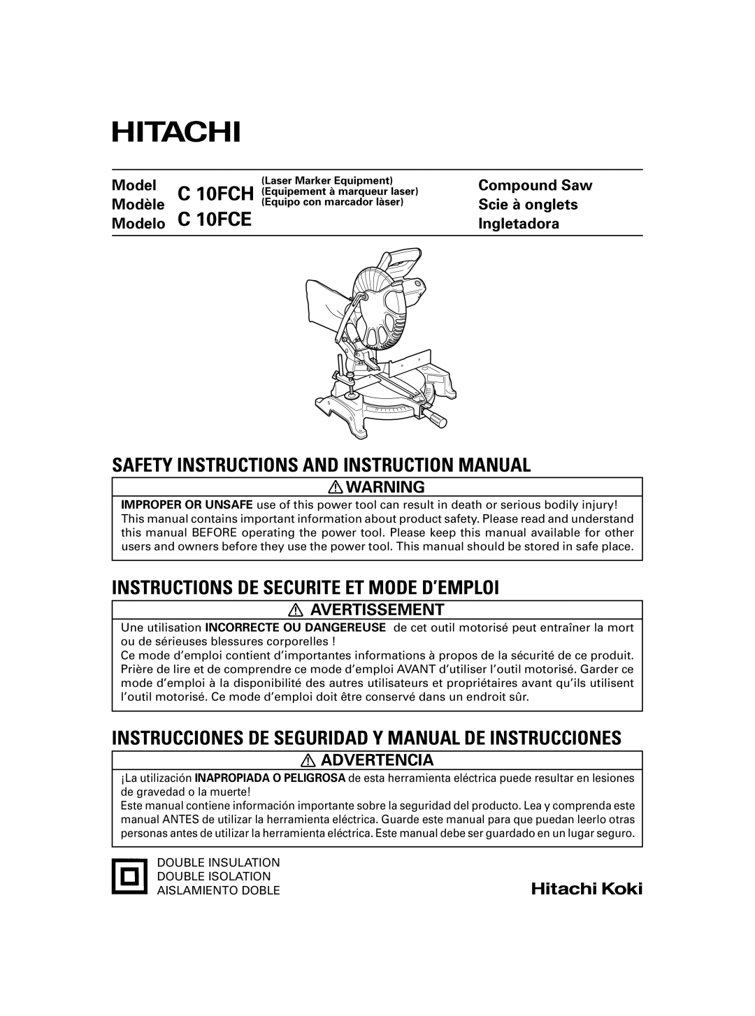 Hitachi C 10FCE instruction manual Avertissement, Advertencia 