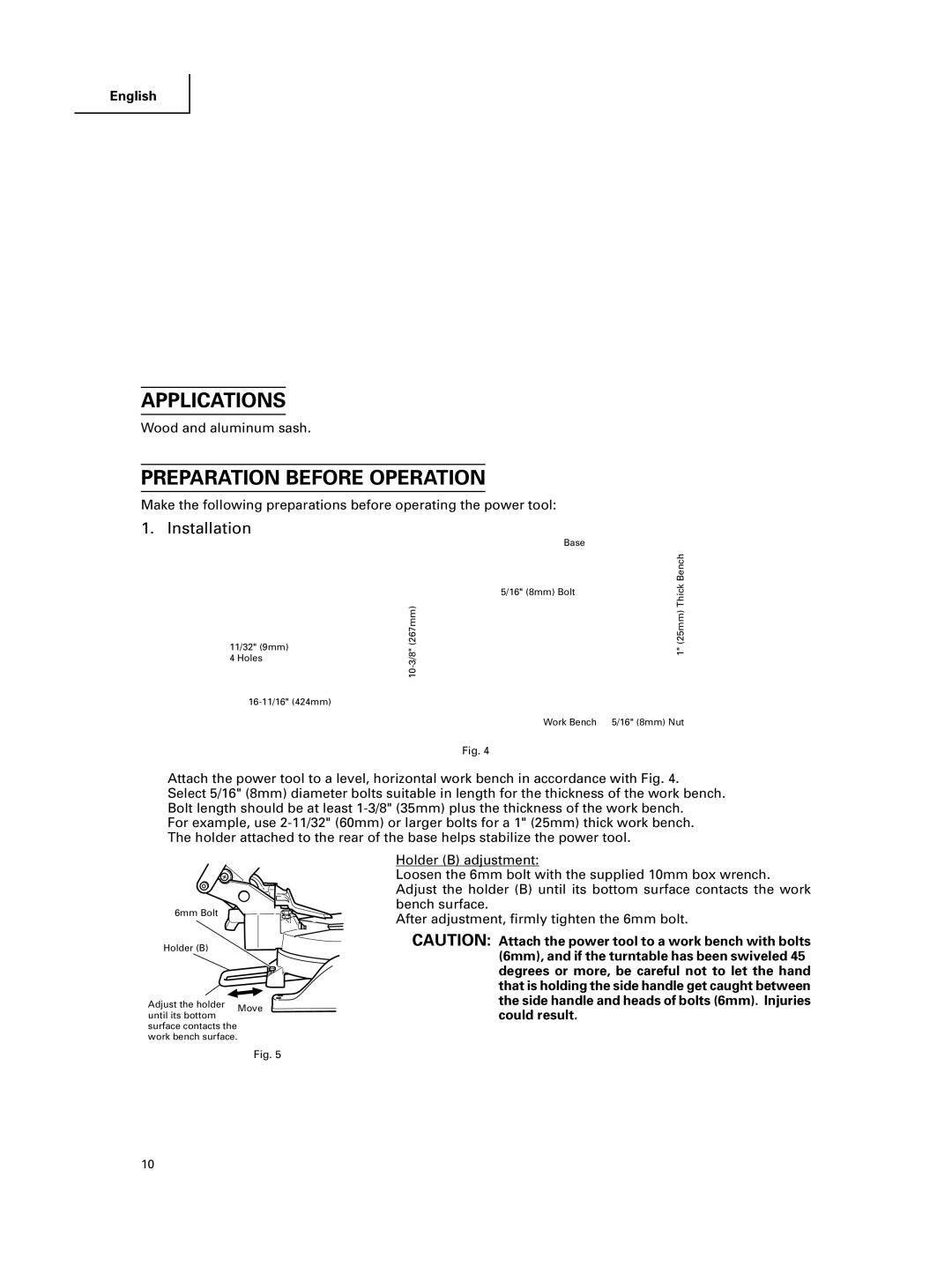 Hitachi C 10FCE instruction manual Applications, Preparation Before Operation, Installation 