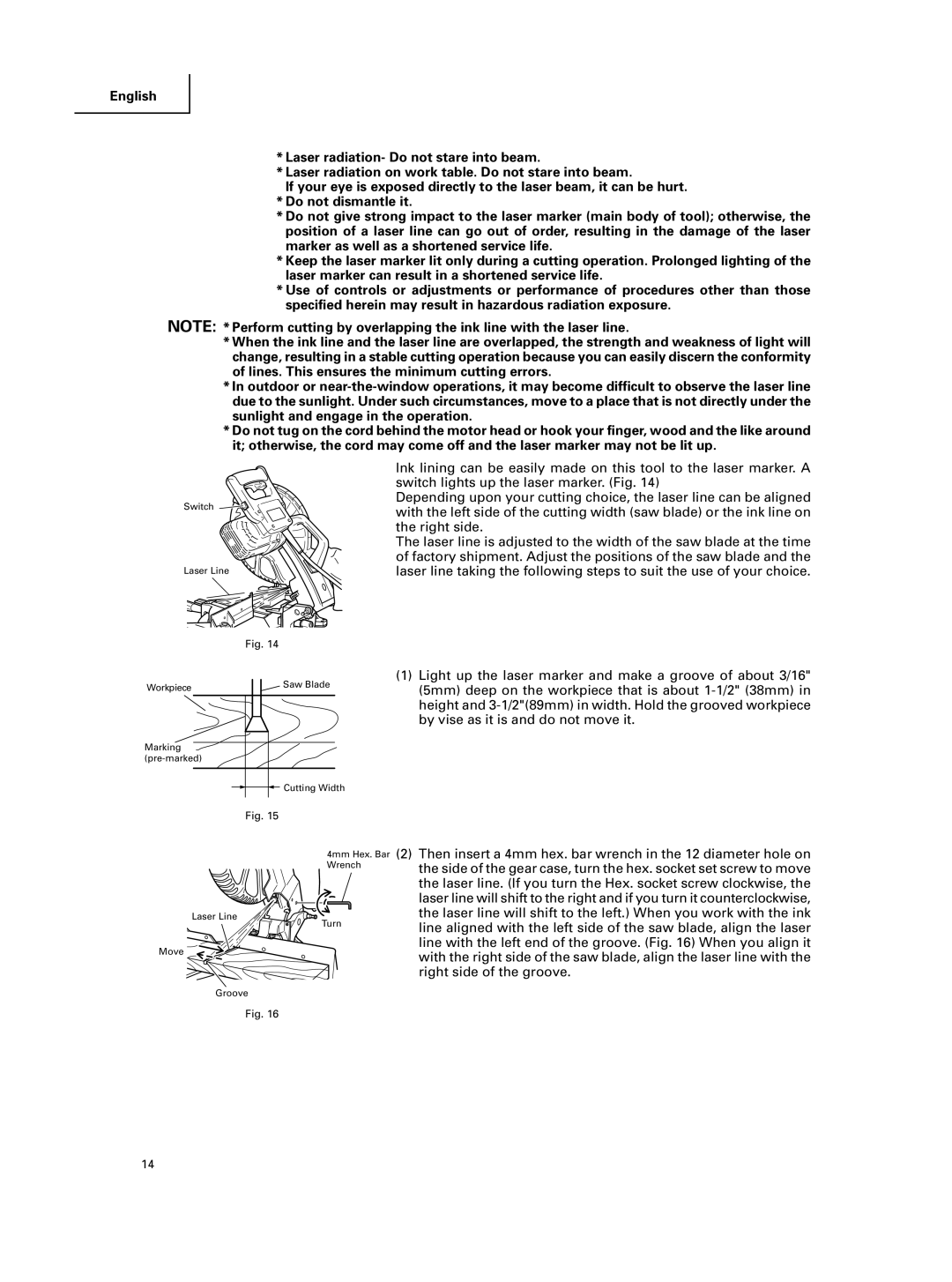 Hitachi C 10FCE instruction manual Switch Laser Line 