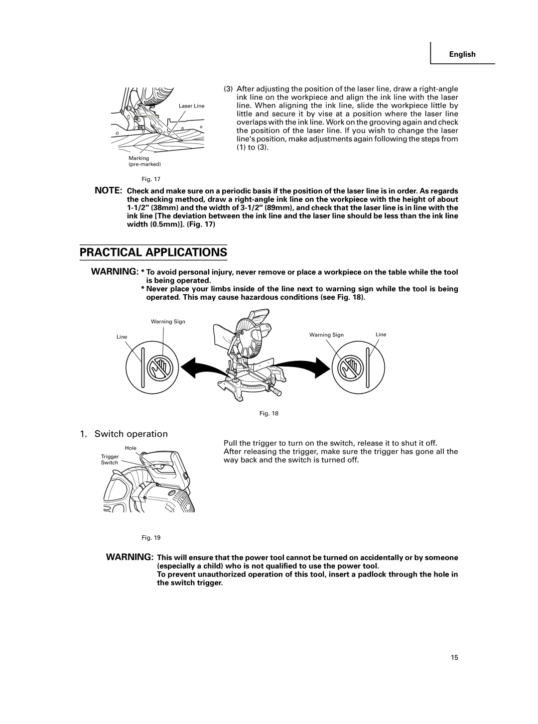 Hitachi C 10FCE instruction manual Practical Applications, Switch operation 