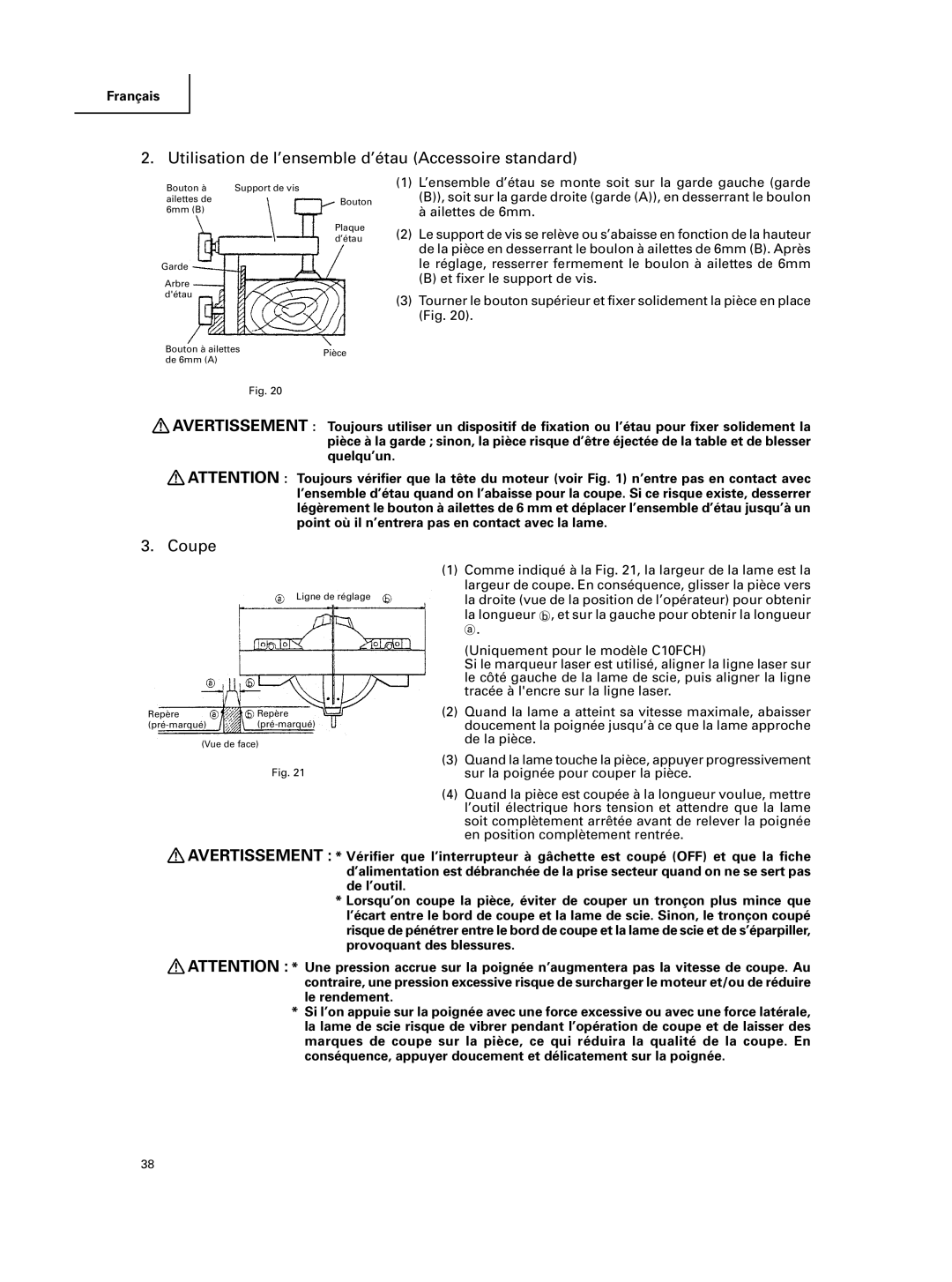 Hitachi C 10FCE instruction manual Utilisation de l’ensemble d’étau Accessoire standard, Coupe 