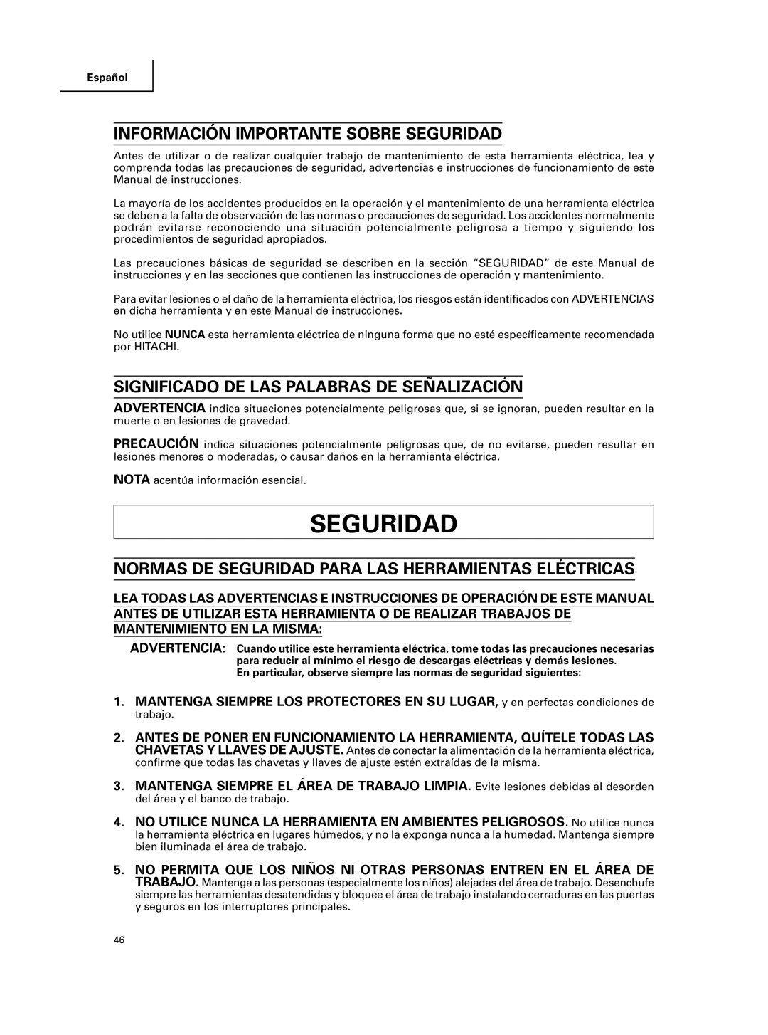 Hitachi C 10FCE instruction manual Información Importante Sobre Seguridad, Significado DE LAS Palabras DE Señalización 