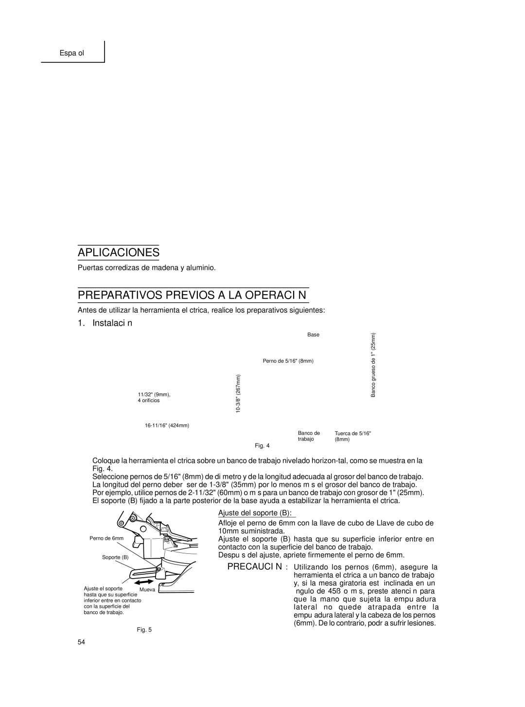 Hitachi C 10FCE instruction manual Aplicaciones, Preparativos Previos a LA Operación, Instalación 