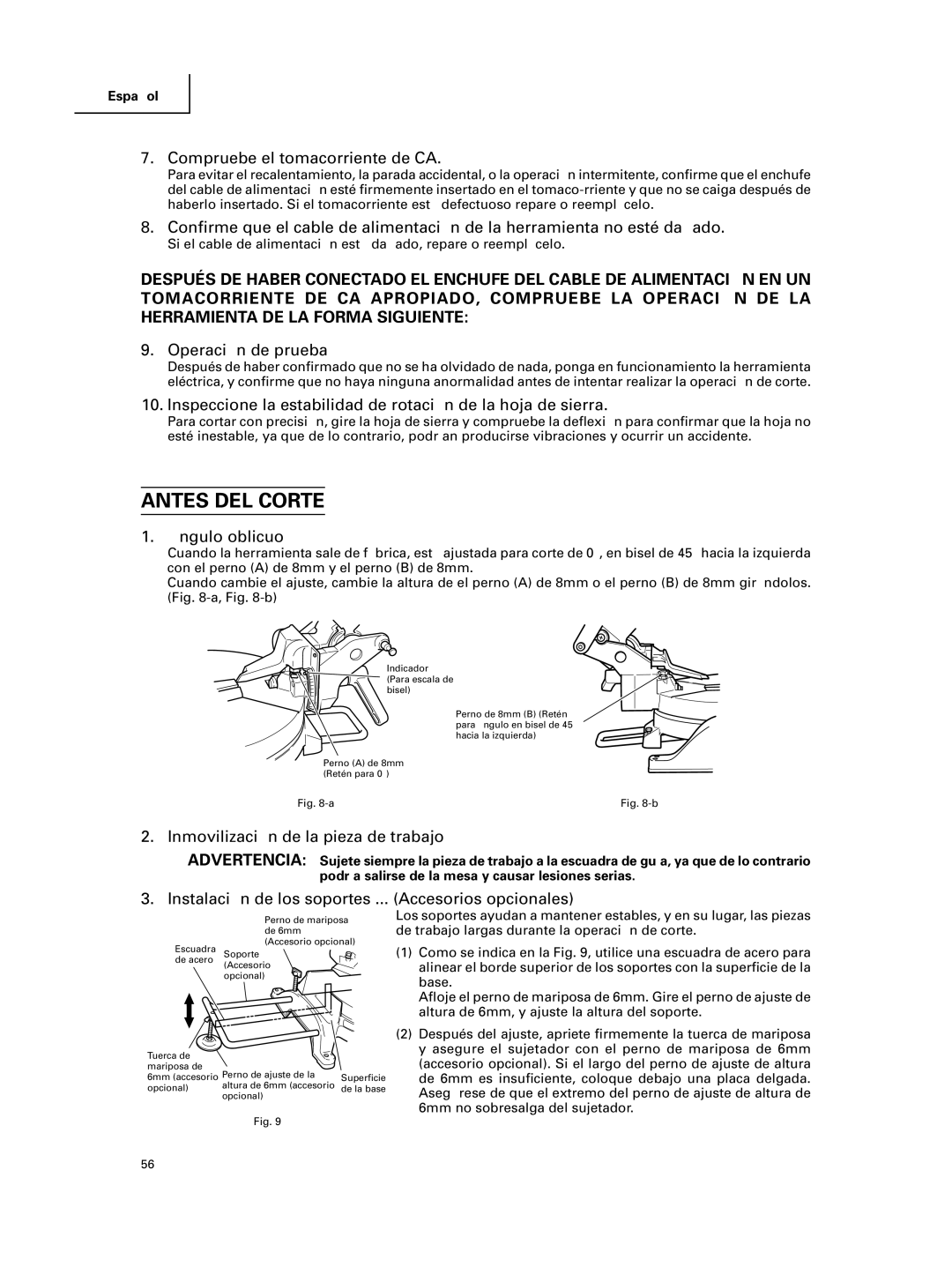 Hitachi C 10FCE instruction manual Antes DEL Corte 