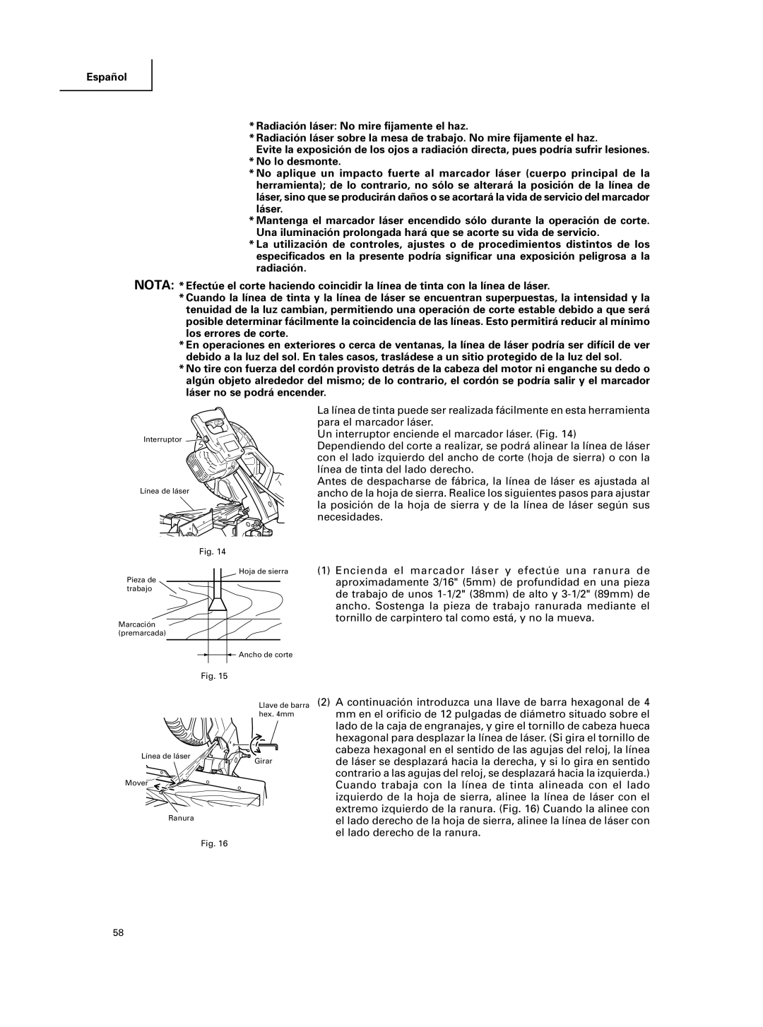 Hitachi C 10FCE instruction manual Continuación introduzca una llave de barra hexagonal de 