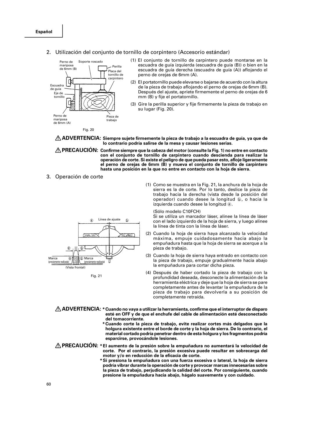 Hitachi C 10FCE instruction manual Operación de corte 