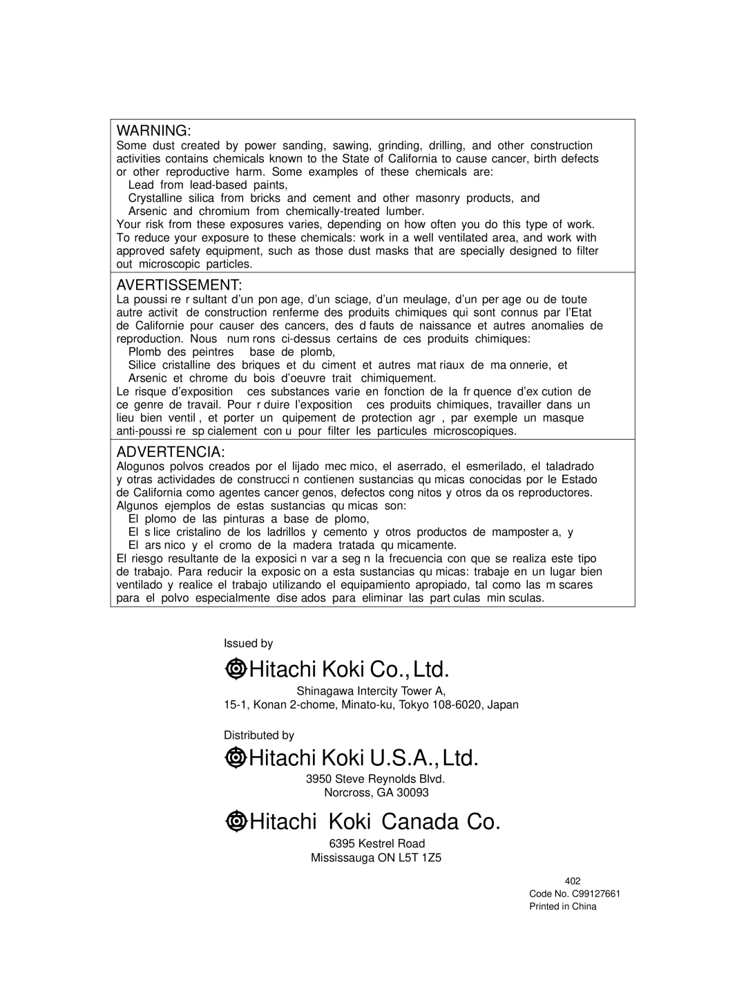 Hitachi C 10FCE instruction manual Hitachi Koki Canada Co 