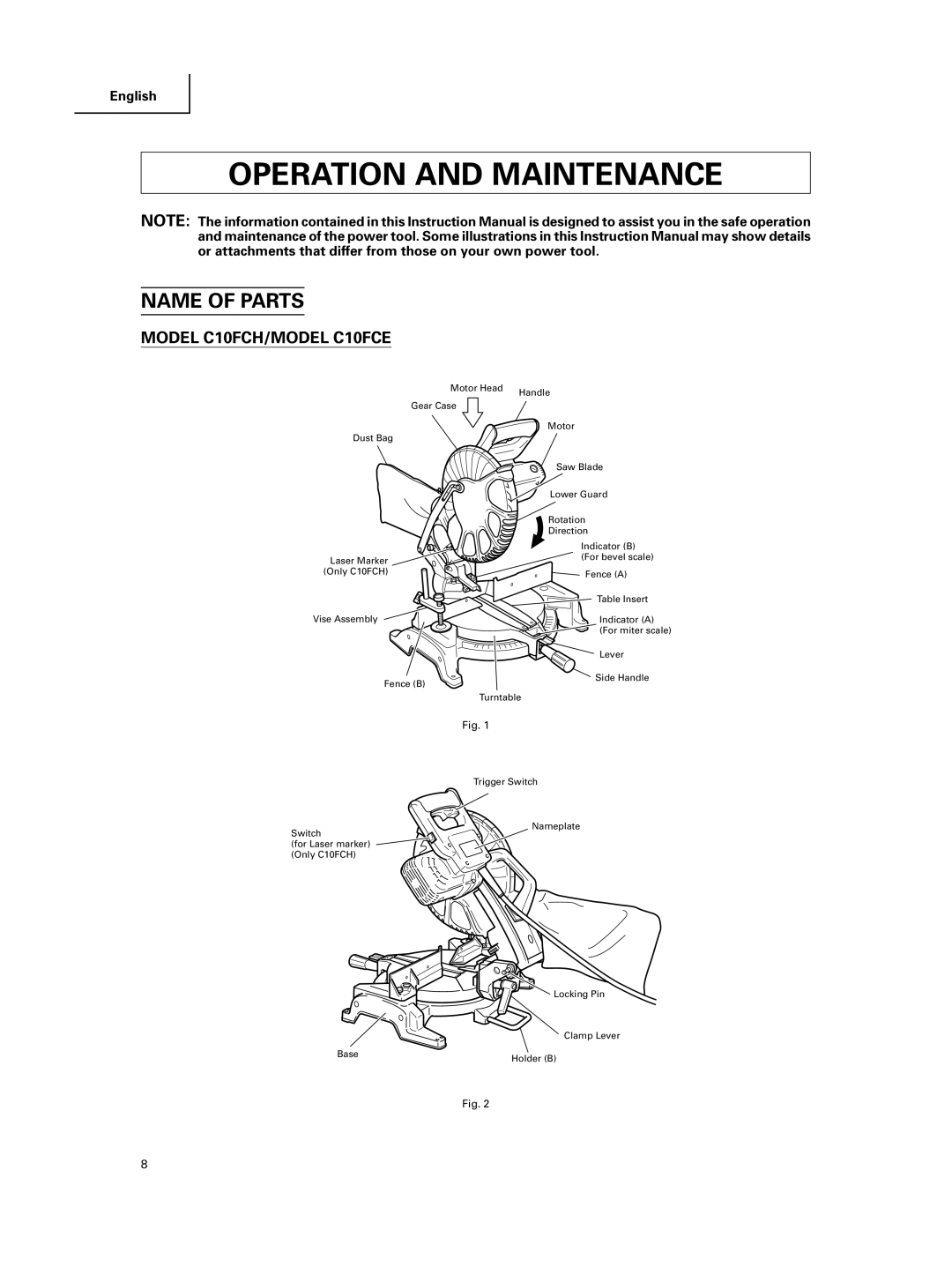 Hitachi C 10FCE instruction manual Operation and Maintenance, Name of Parts 