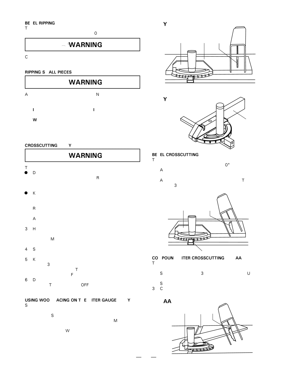 Hitachi C 10FR Bevel Ripping, Ripping Small Pieces, Bevel Crosscutting Fig. Z, Compound Miter Crosscutting Fig. AA 