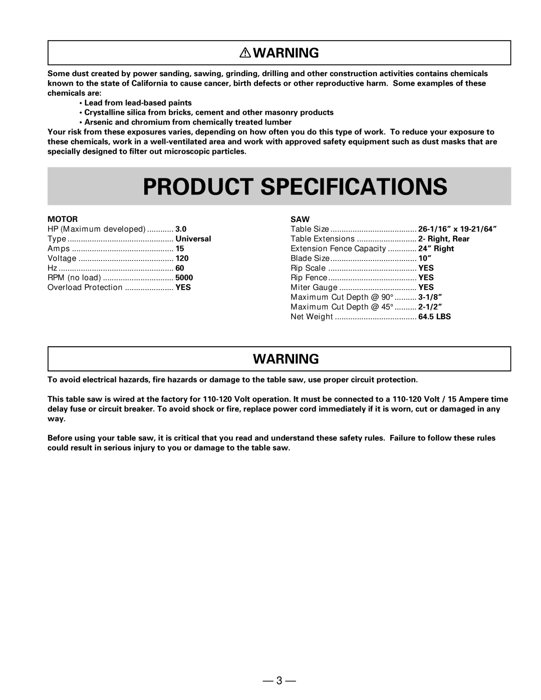 Hitachi C 10FR instruction manual Product Specifications, Motor SAW, Yes 