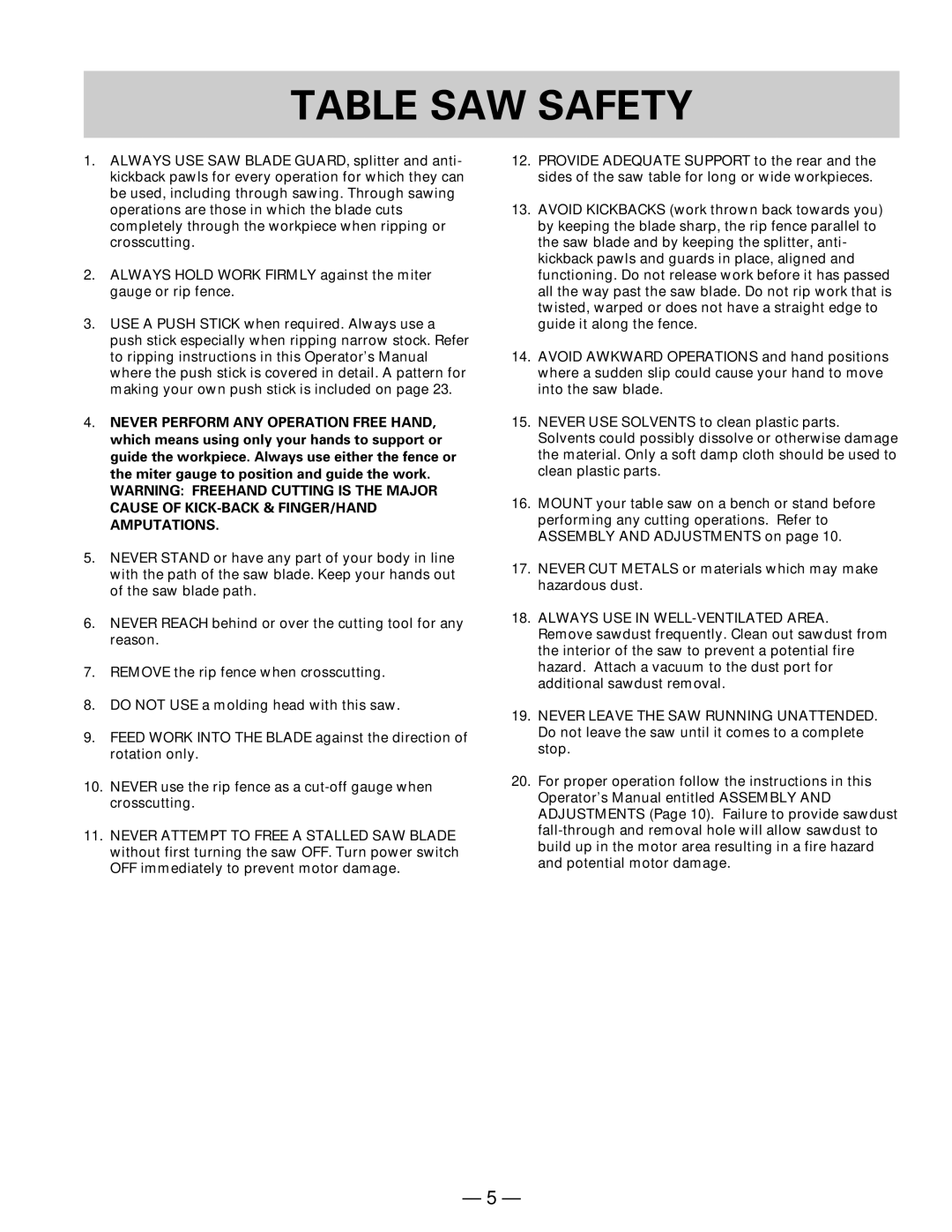 Hitachi C 10FR instruction manual Table SAW Safety 