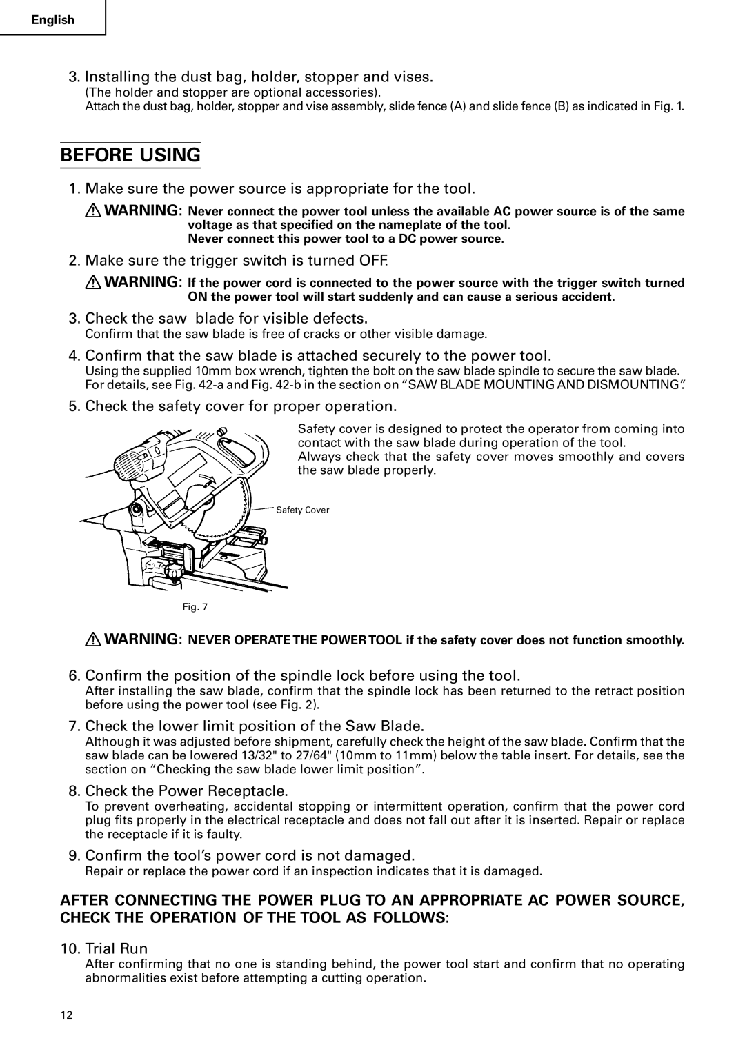 Hitachi C 10FS instruction manual Before Using 