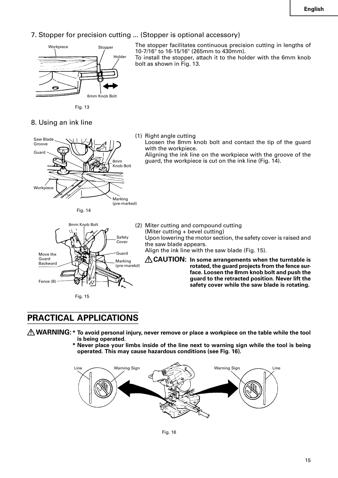 Hitachi C 10FS instruction manual Practical Applications, Using an ink line 