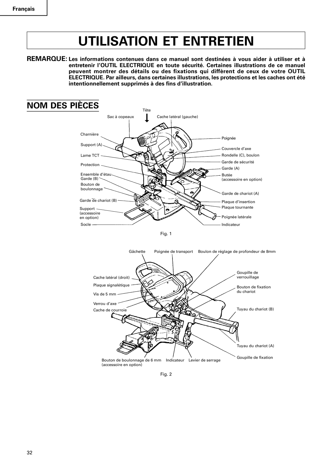 Hitachi C 10FS instruction manual Utilisation ET Entretien, NOM DES Pièces 