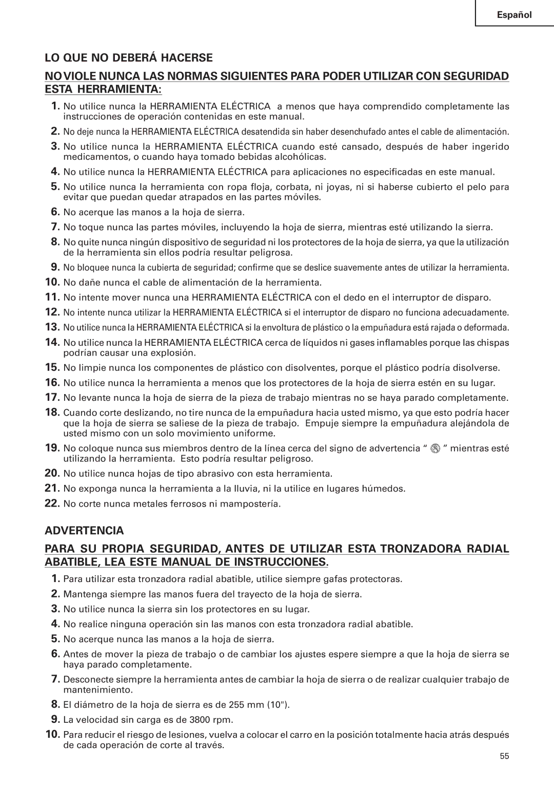 Hitachi C 10FS instruction manual Español 