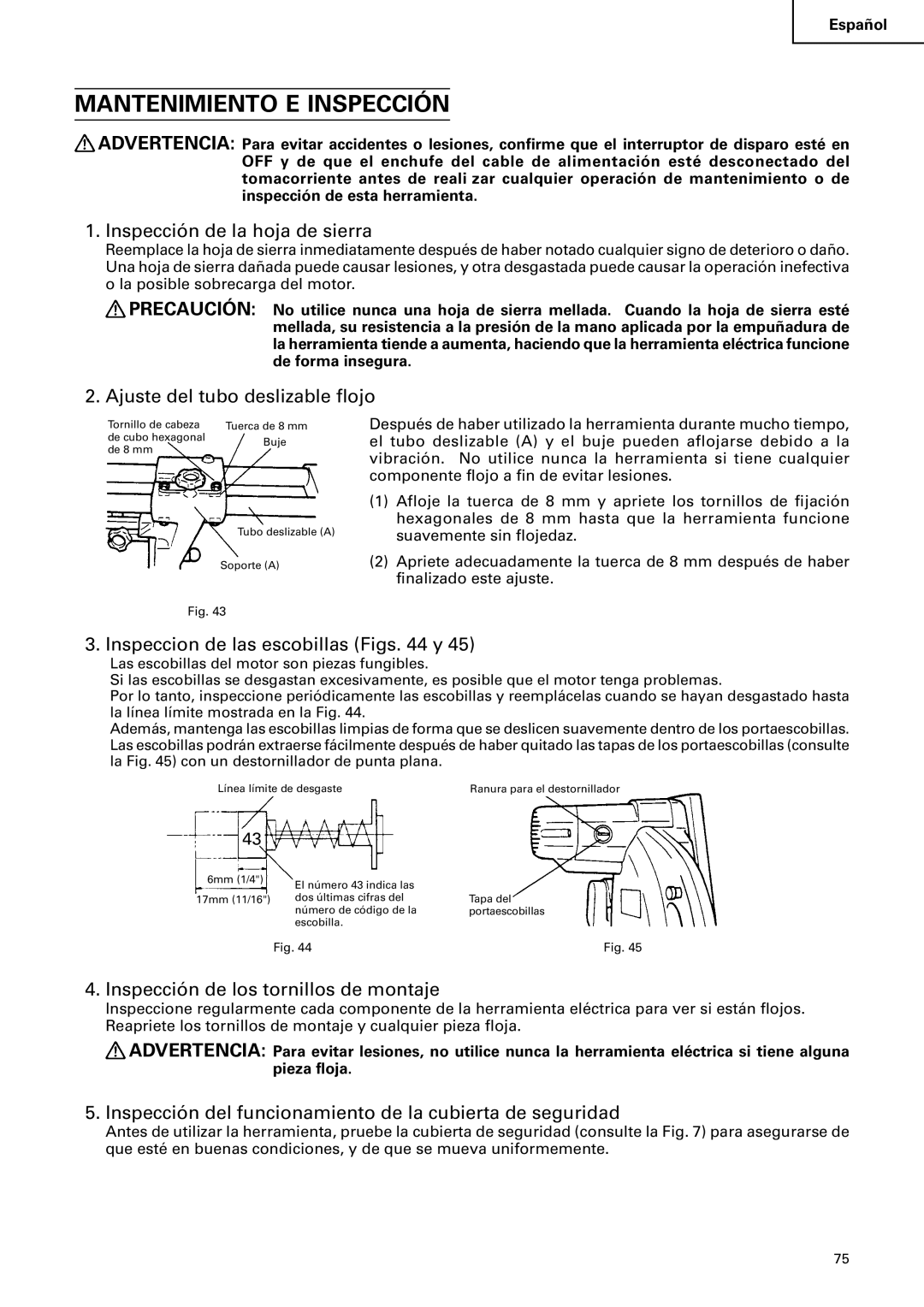 Hitachi C 10FS instruction manual Mantenimiento E Inspección 