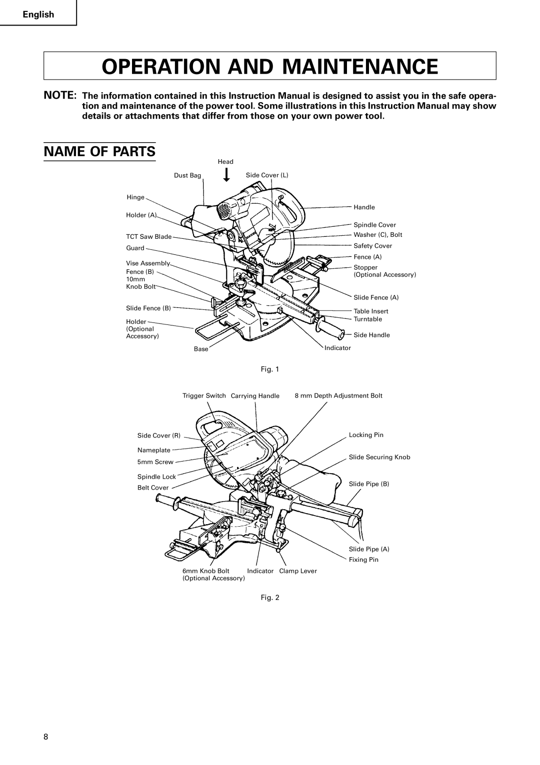 Hitachi C 10FS instruction manual Operation and Maintenance, Name of Parts 