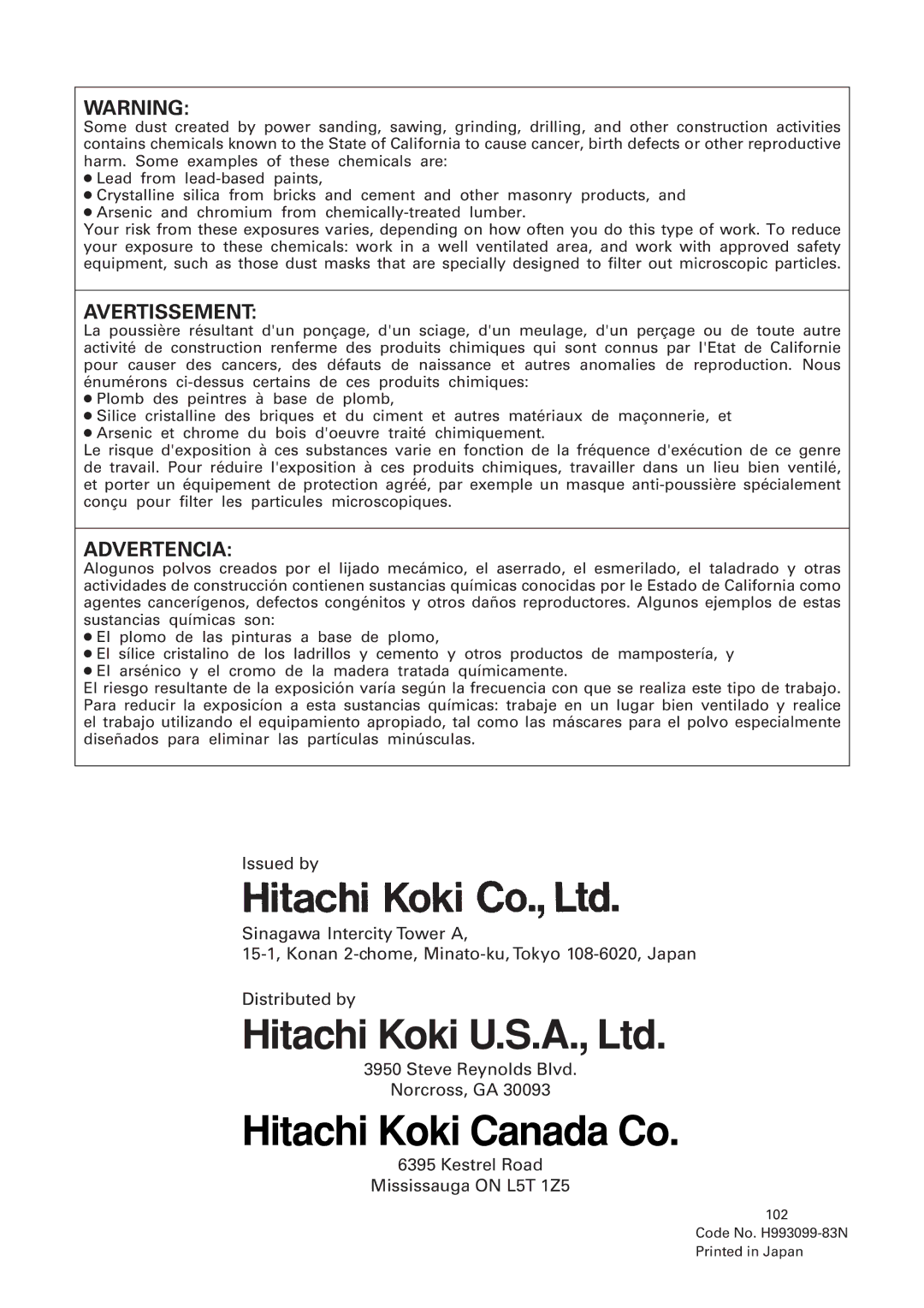 Hitachi C 10FS instruction manual Hitachi Koki Canada Co 