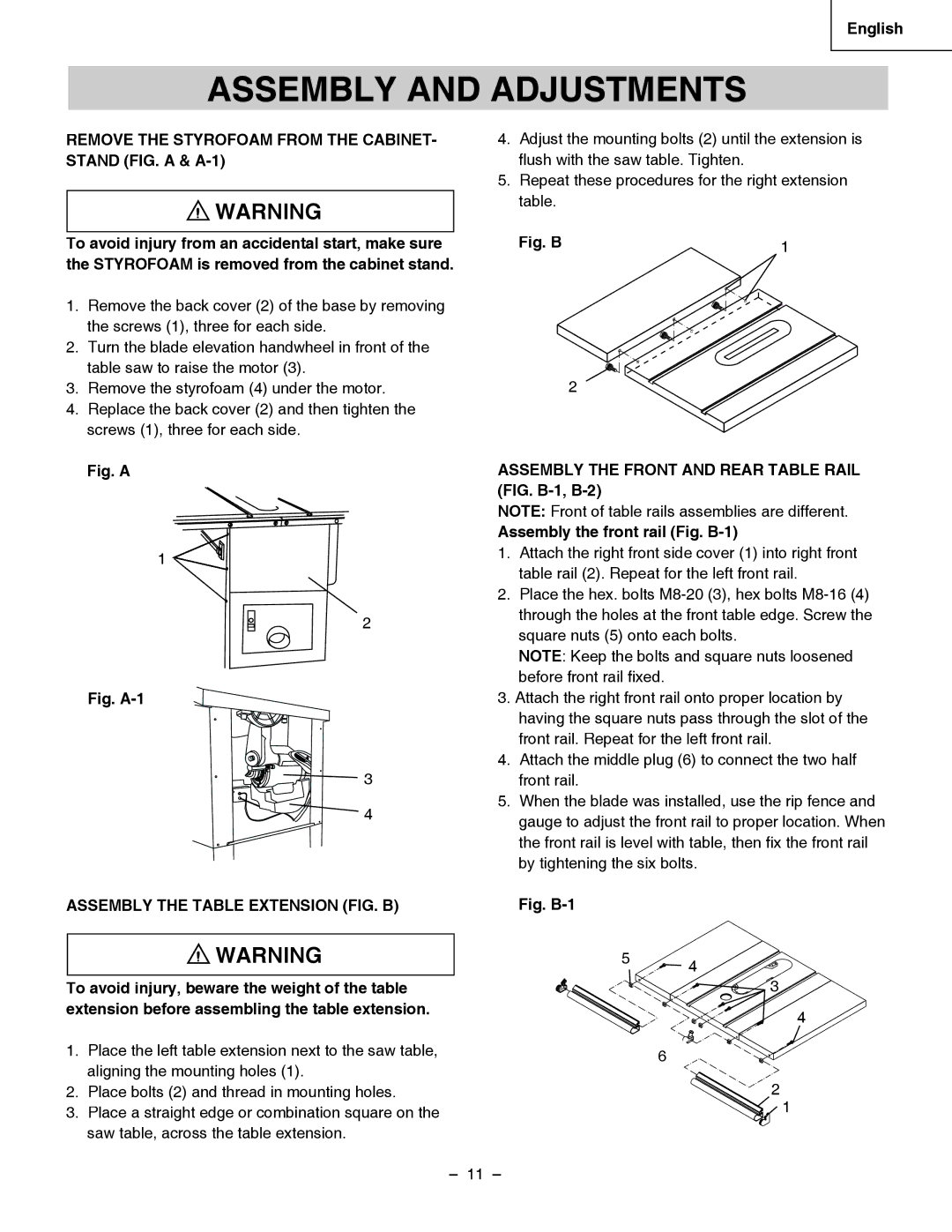 Hitachi C 10LA instruction manual Assembly and Adjustments, Emove the Styrofoam from the CABINET- Stand FIG. a & A-1 